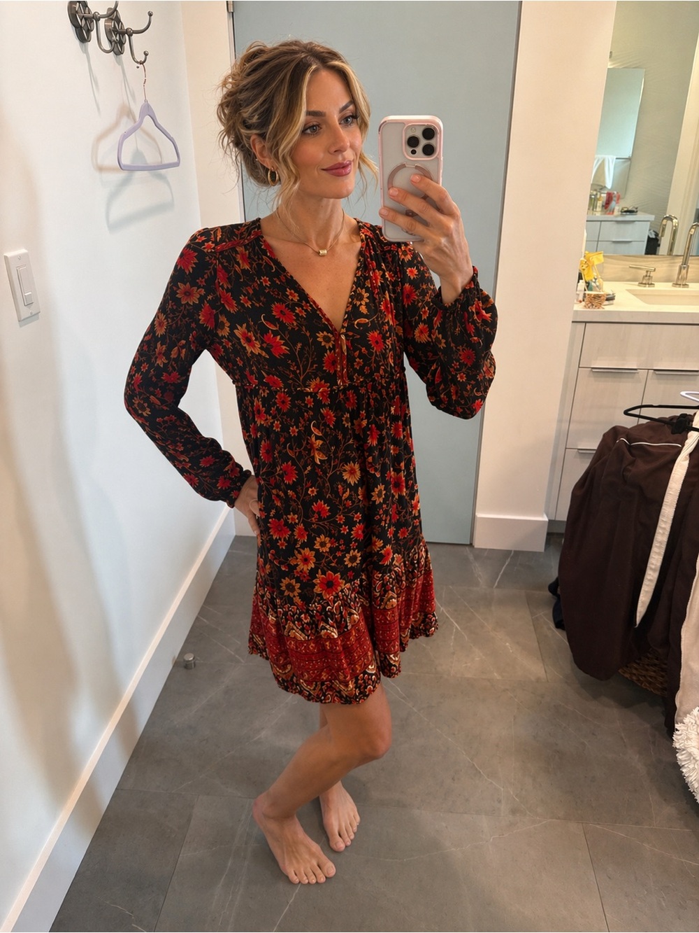 Billabong Black Mini Dress with Red & Orange Floral Print